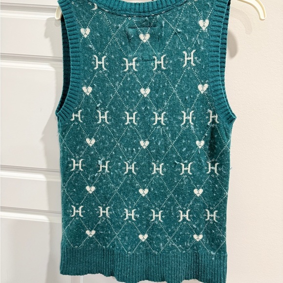 Heritage Juniors Tween Teen Y2K Teal and White Sweater Vest Academia Twee Retro - Picture 2 of 5
